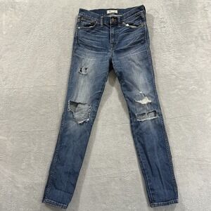 Madewell Jeans Women's 27 Skinny Skinny 9" High Riser Rip Knees Blue Denim Wash
